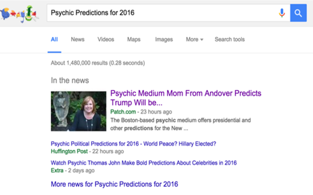 Kelle Sutliff hits #1 on Google for her Psychic Predictions for 2016 out of 1.5 Million Psychics Predicting